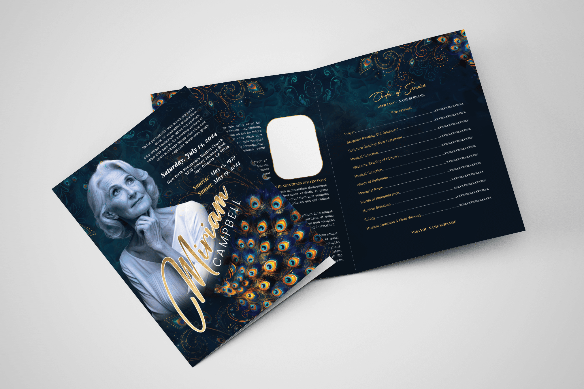 Celestial Peacock Funeral Program Design