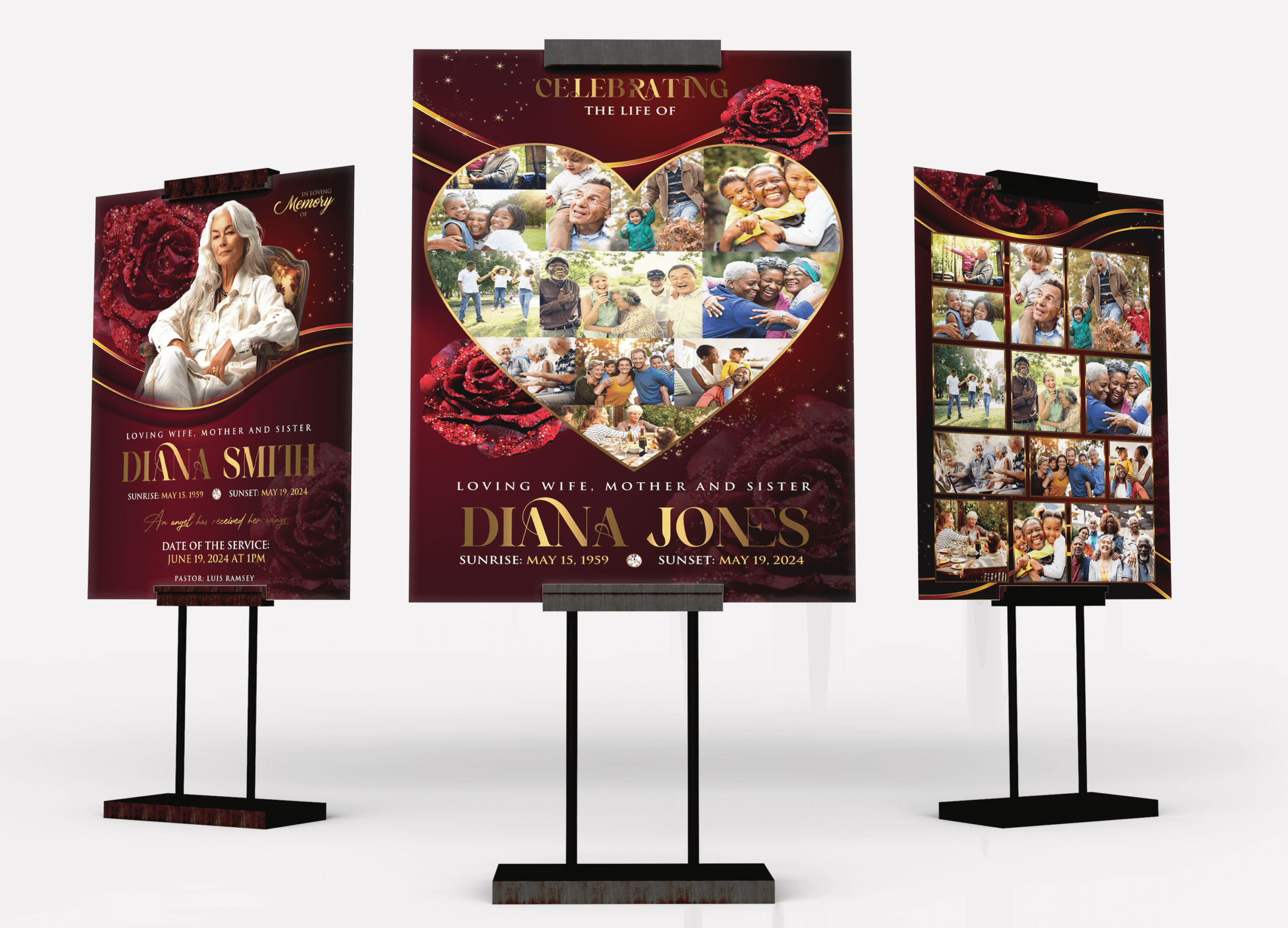 Elegant Red Roses Funeral Collage Poster Design