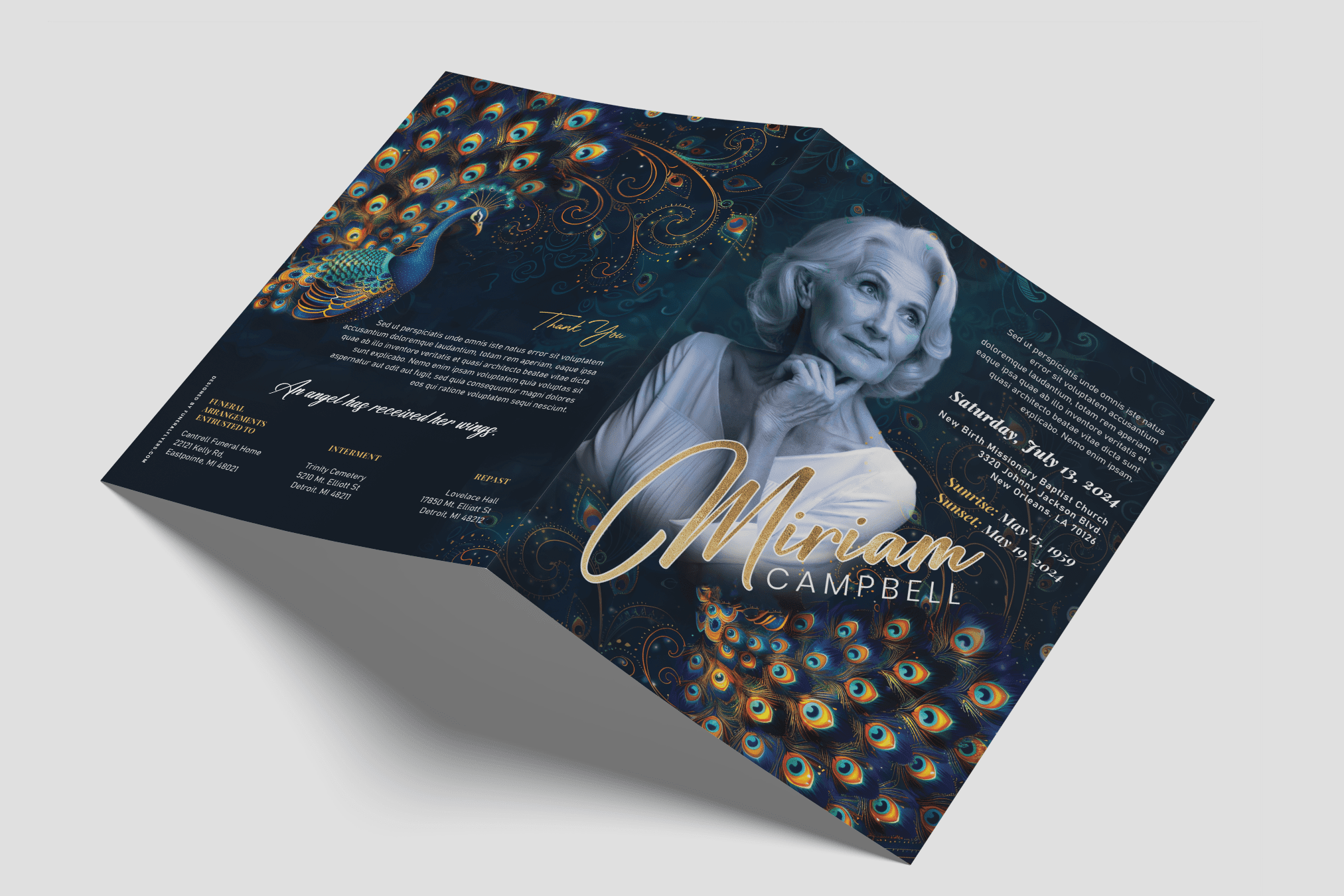 Celestial Peacock Funeral Program Design