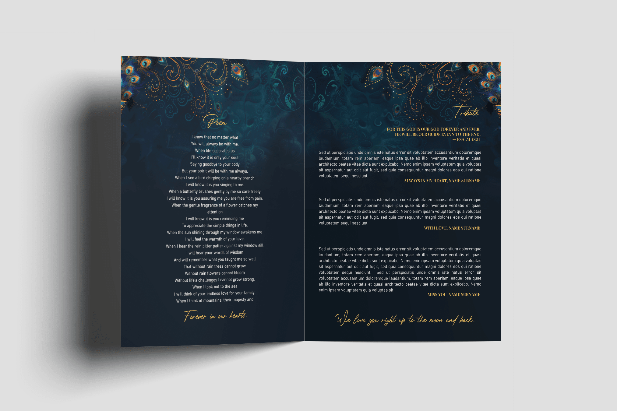 Celestial Peacock Funeral Program Design