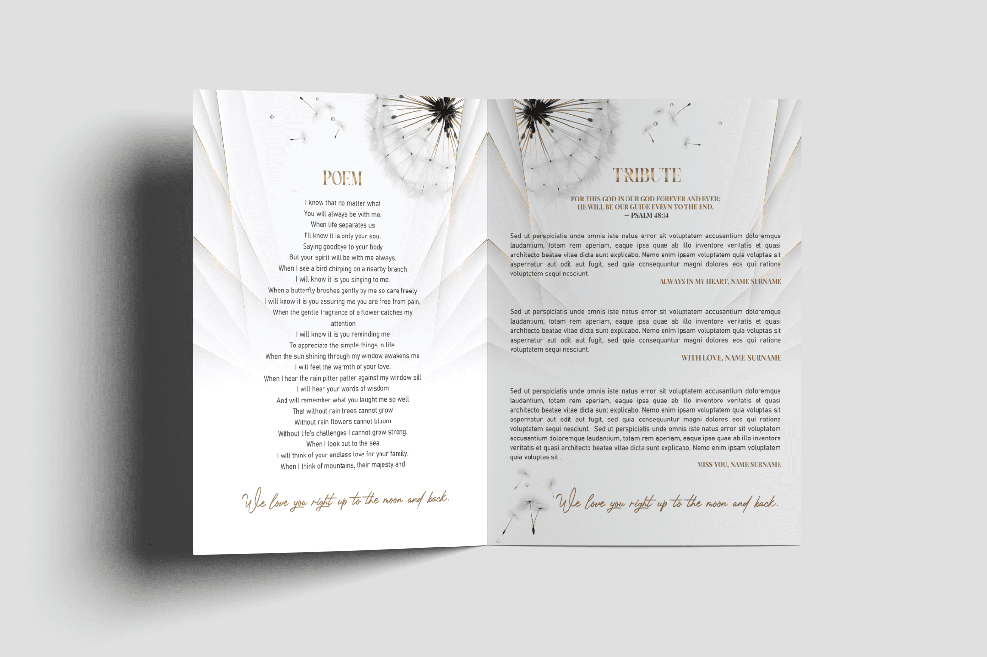 Dandelion Whispers Funeral Program Design