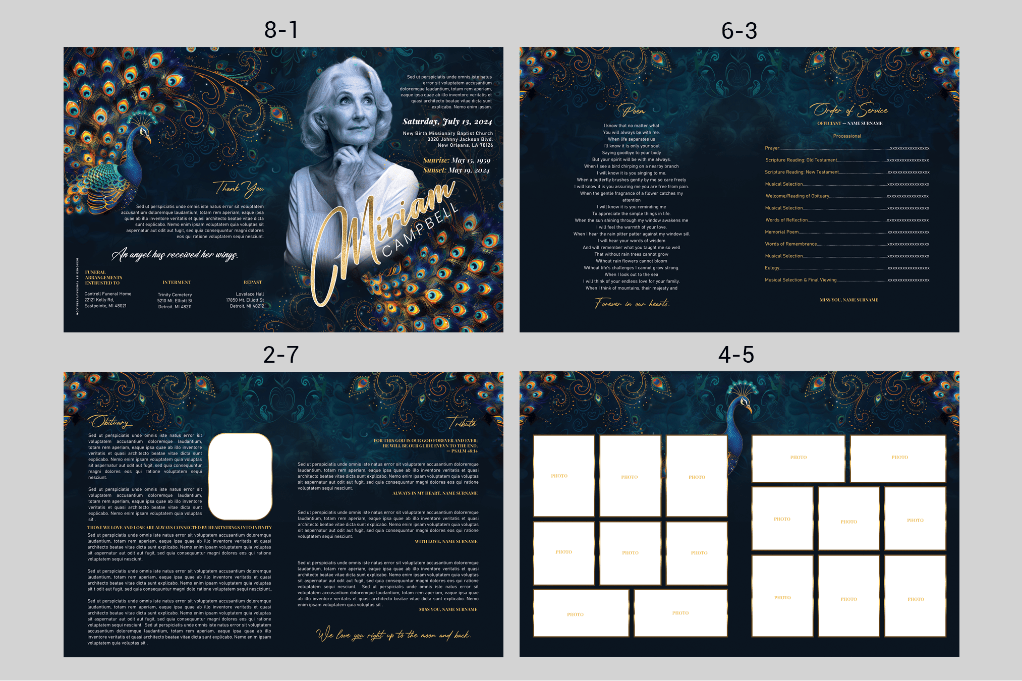 Celestial Peacock Funeral Program Design