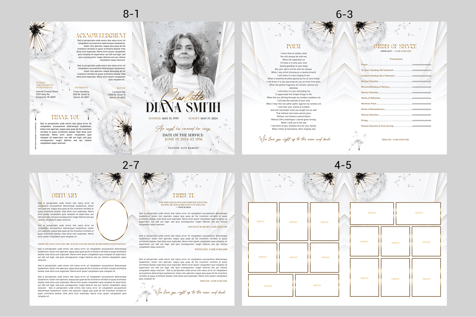 Dandelion Whispers Funeral Program Design