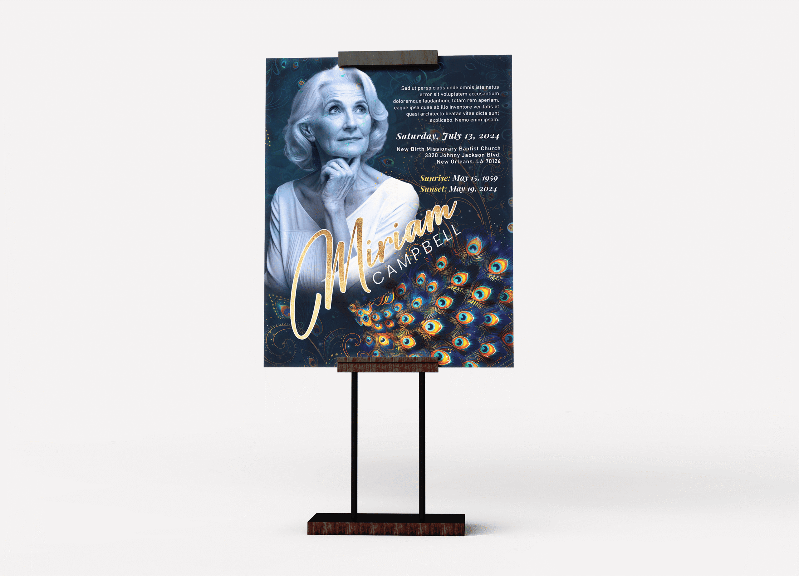 Celestial Peacock Funeral Collage Poster Design