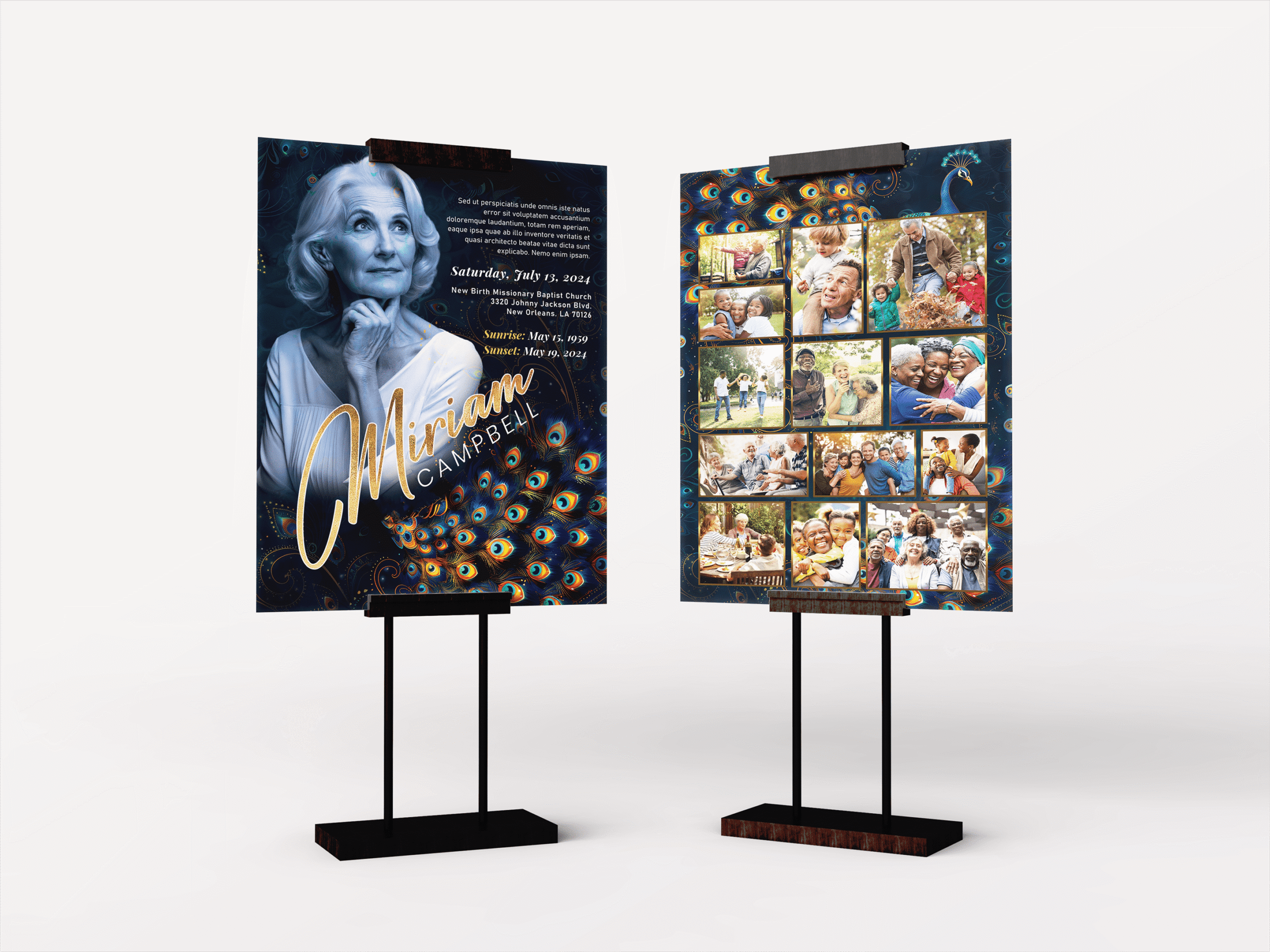 Celestial Peacock Funeral Collage Poster Design