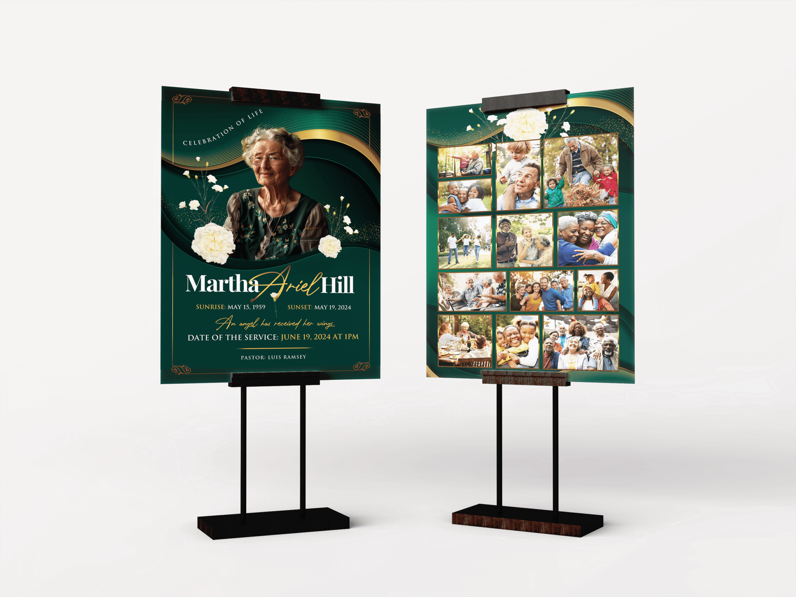 Emerald Blossom Memorial Collage Poster Design