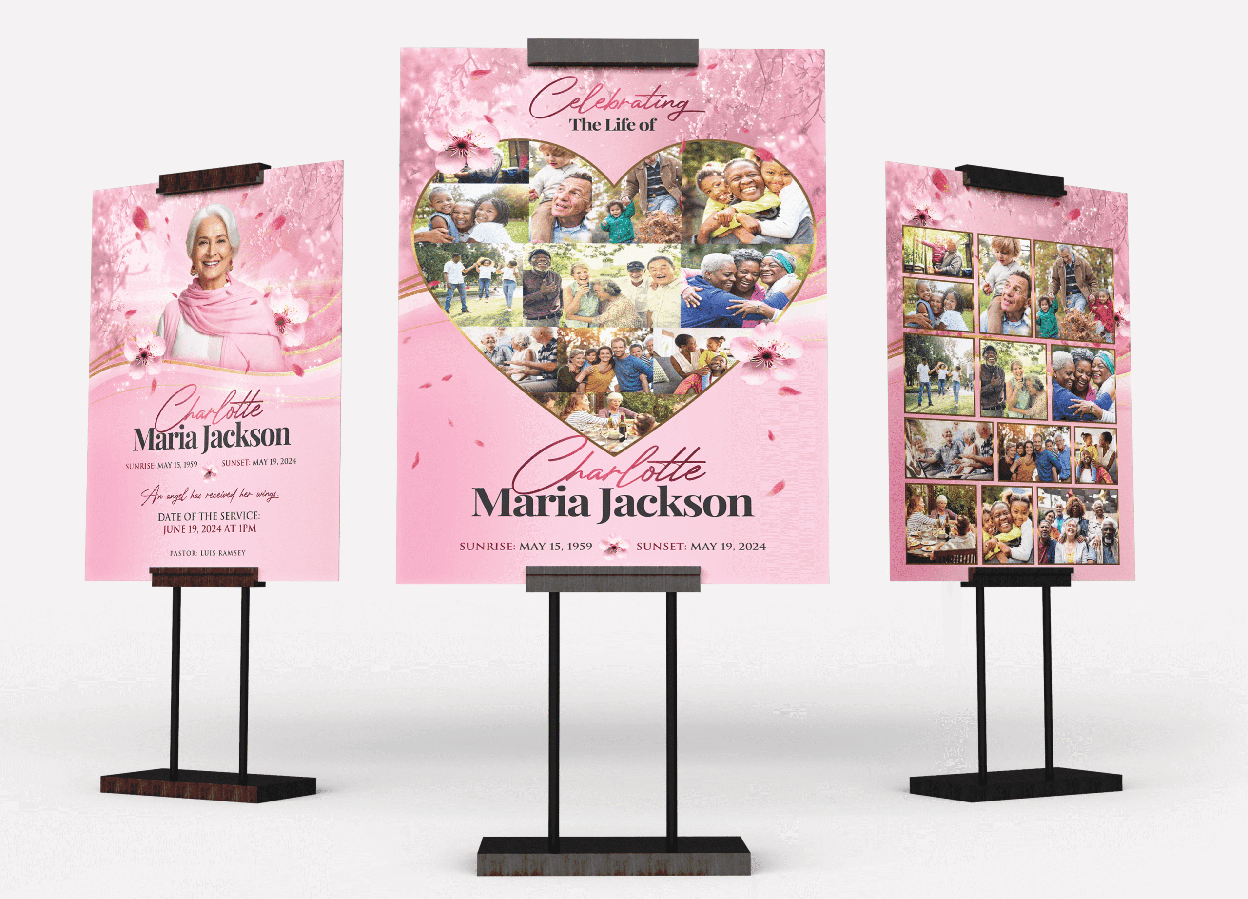 Cherry Blossom Funeral Collage Poster Design