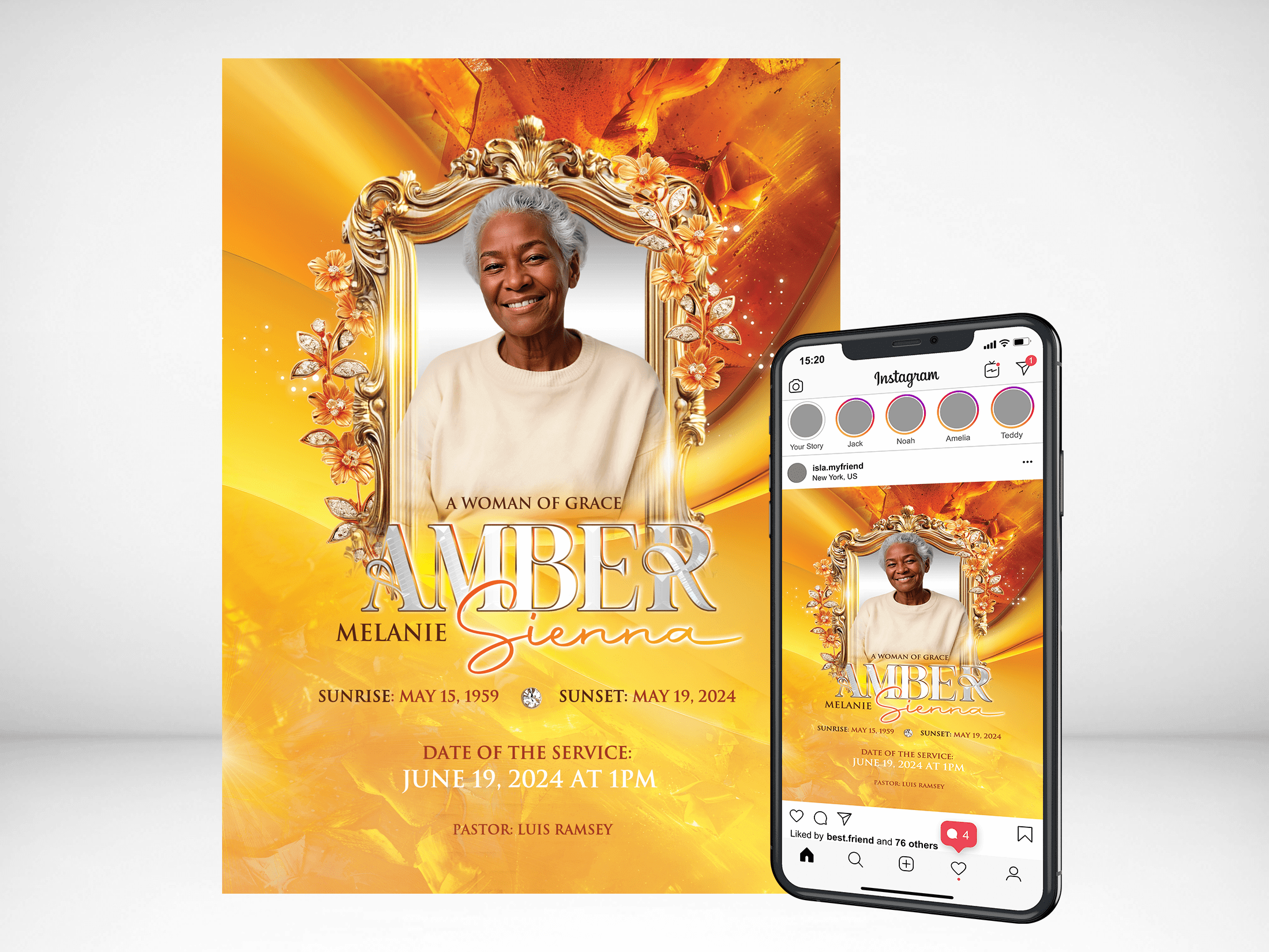 Amber Glow Digital Funeral Invitation