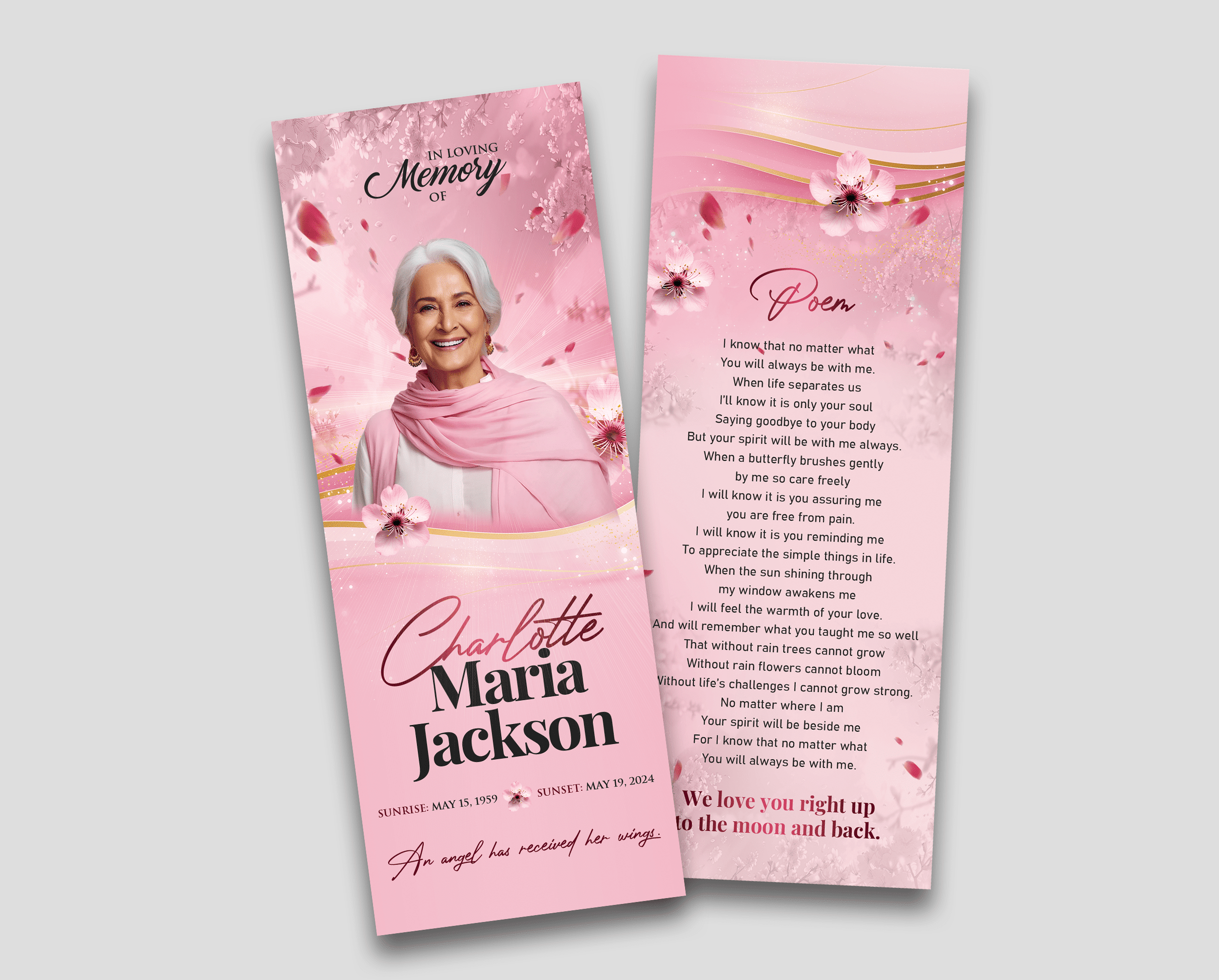 Cherry Blossom Memorial Bookmark Design