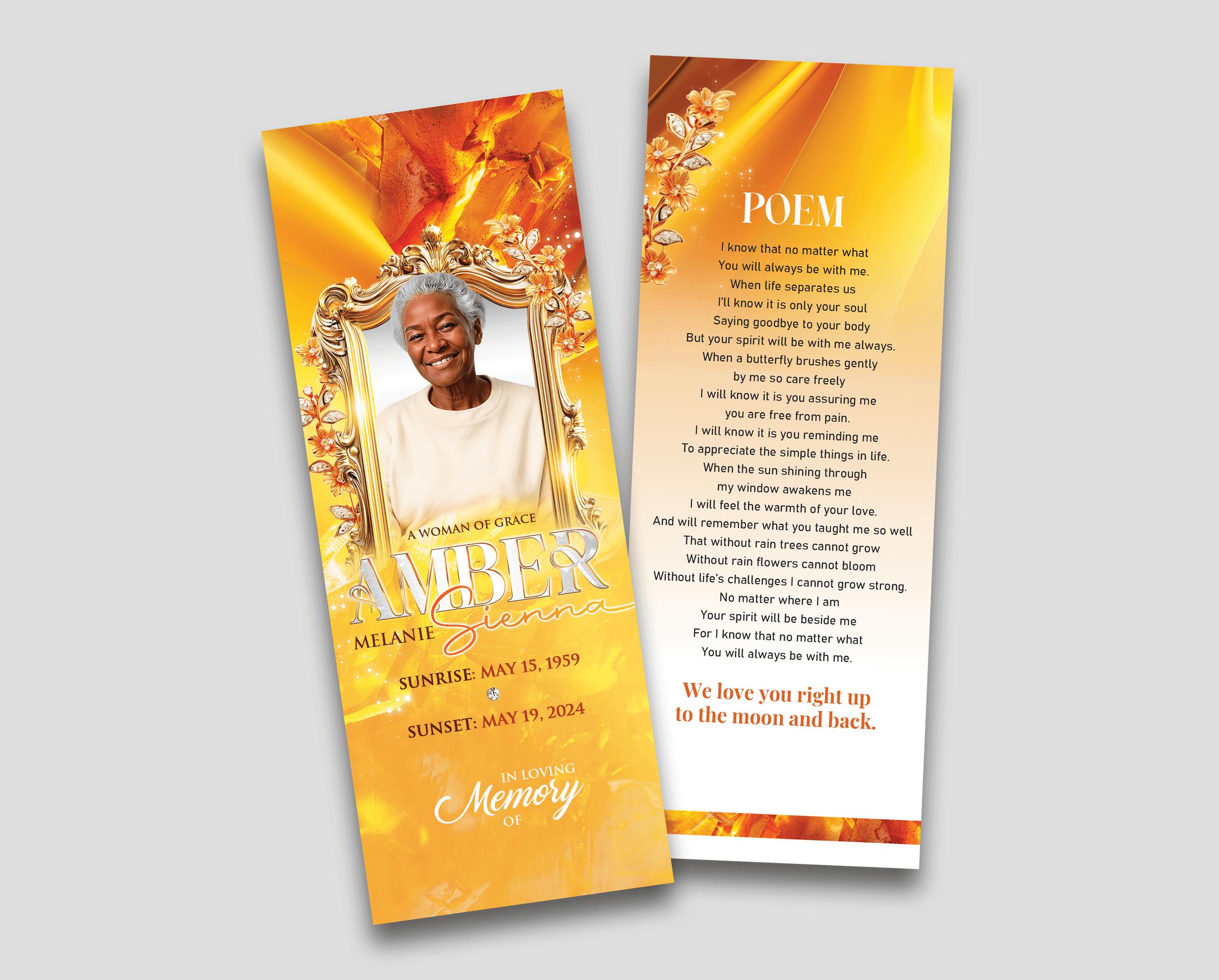 Amber Glow Memorial Bookmark Design