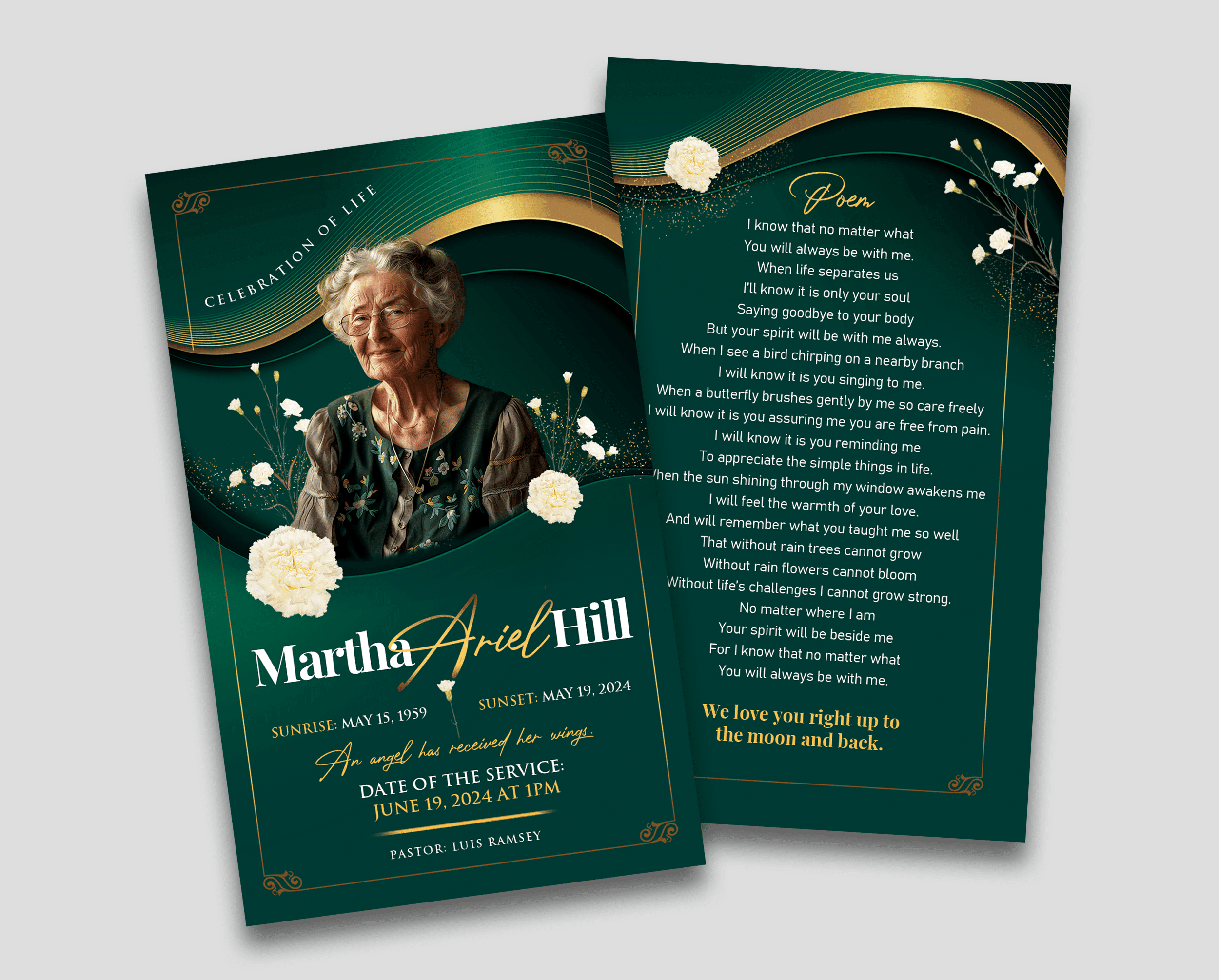 Emerald Blossom – Funeral Prayer Card Design